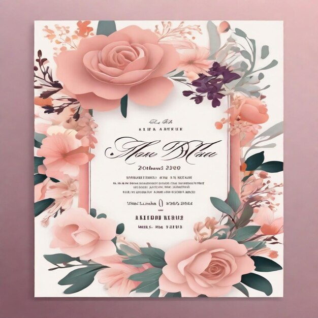 Foto plantilla de tarjeta de invitación de boda floral y lujosa