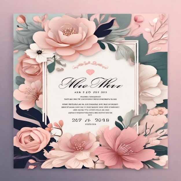 Foto plantilla de tarjeta de invitación de boda floral y lujosa