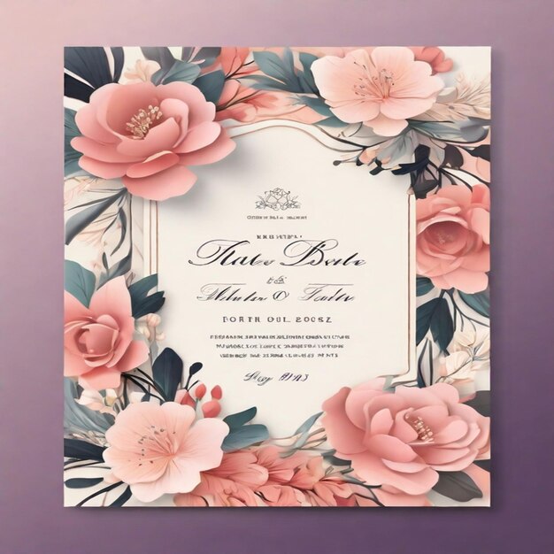 Foto plantilla de tarjeta de invitación de boda floral y lujosa