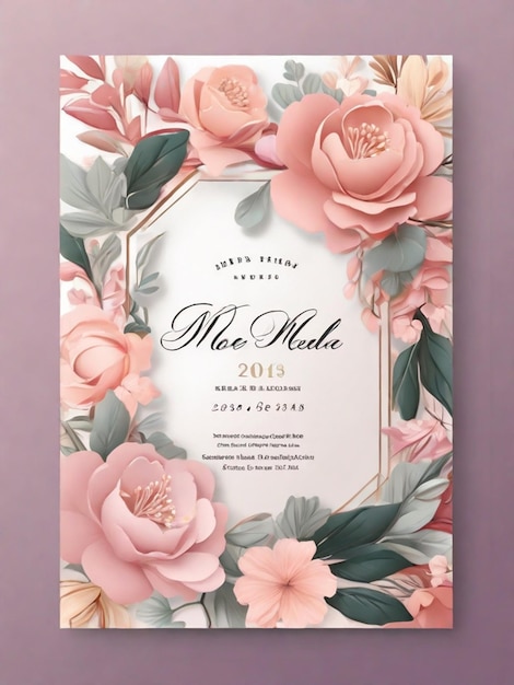 Foto plantilla de tarjeta de invitación de boda floral y lujosa