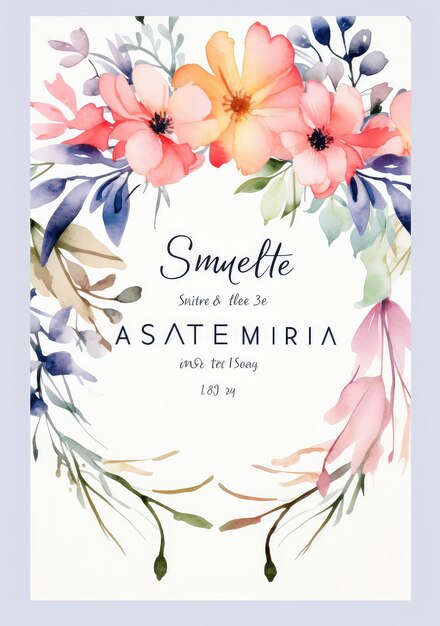 Plantilla de tarjeta de invitación floral y botánica diseño en acuarela con flores hojas de eucalipto y rama jardín de flores abstracto adecuado para la decoración de portada de banner de saludo de boda