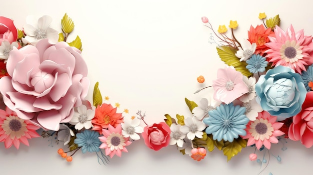 Plantilla de tarjeta de marco de borde floral flores multicolores hojas para tarjeta de boda de banner