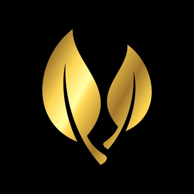 Plantilla de vector de icono de hoja natural de color dorado