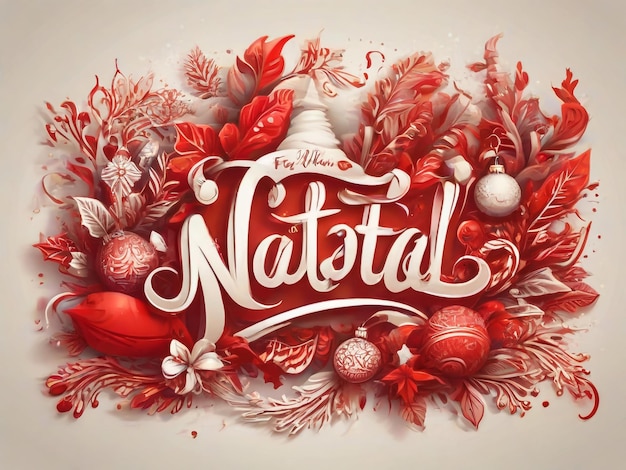 plantilla vectorial de Navidad Feliz Natal letras Xmas ilustración roja