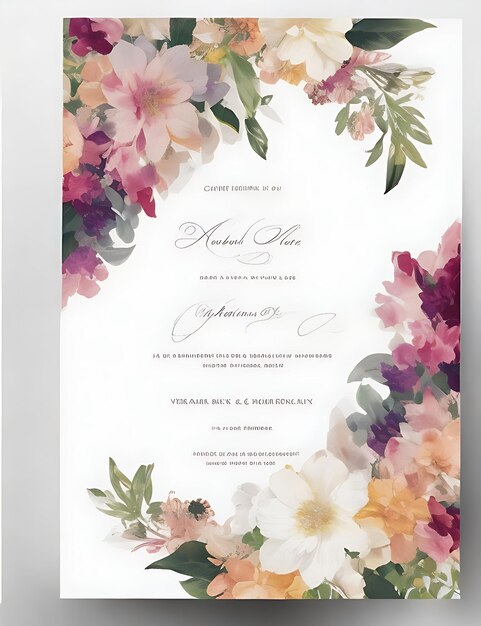 Plantilla vectorial de tarjetas de invitación de boda florales de colores