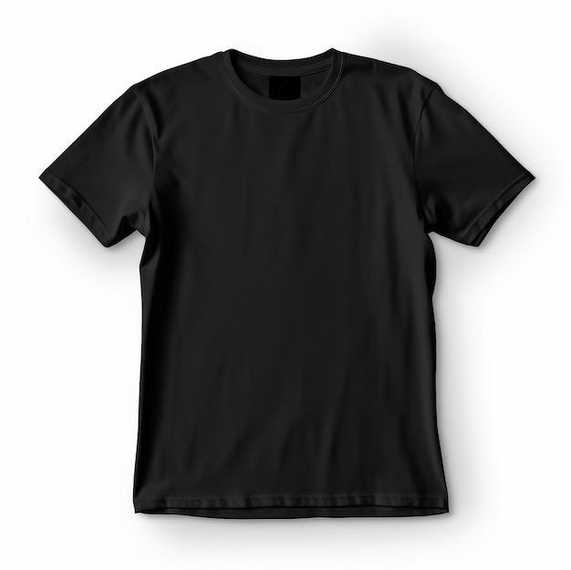 Foto plantilla versátil de camiseta negra aislada sobre un fondo blanco puro para una fácil edición