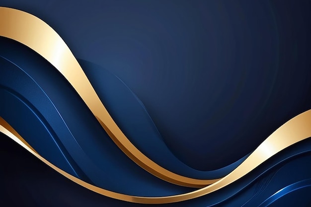 Plantilla web de banner diseño de capas de líneas curvas abstractas de ondas azules y doradas que se superponen