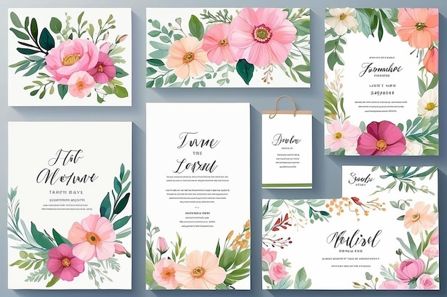 Foto plantillas de arte floral para invitaciones de boda, cumpleaños y tarjetas para el día de la madre