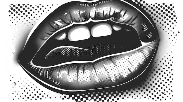 Foto plantillas de arte grungepunk vintage con labios abiertos de una mujer en una textura de medio tono ilustración moderna de plantillas de arte grungepunk de la década de 1970