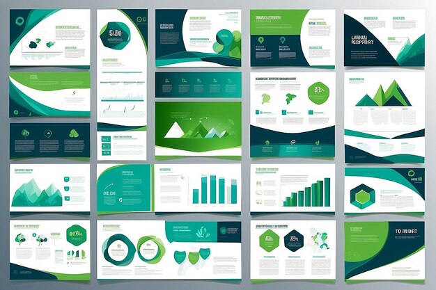 Plantillas de diapositivas de presentación de resúmenes azules y verdes Elementos infográficos