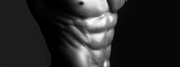 Plantillas de pancartas con hombre musculoso torso musculoso paquete de seis músculos abdominales