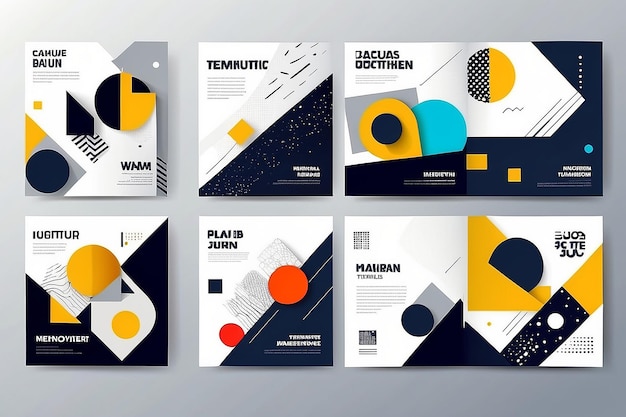 Las plantillas de la portada se establecen con fondo geométrico abstracto vectorial Presentación de folletos diseño de carteles de pancartas estilo modernista de Memphis Bauhaus