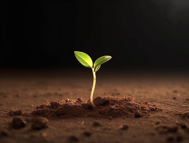 Foto plántulas de brotes verdes que crecen pequeñas plantas que crecen fuera del suelo concepto de agricultura foto ai