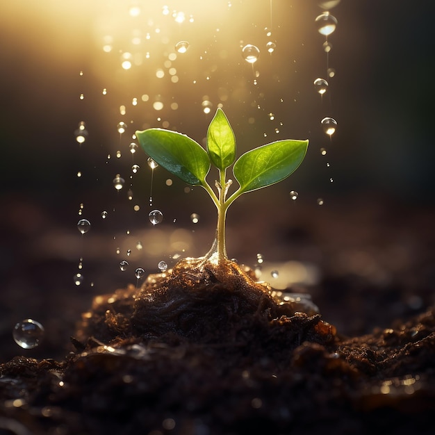 Las plántulas crecen en el suelo y en la luz del sol. Plantar árboles para reducir el calentamiento global.