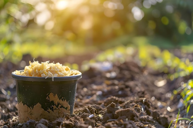 Foto los plásticos biodegradables se descomponen en las áreas de compostaje que ayudan a reducir los desechos de vertederos concepto de sostenibilidad el compostaje de plásticos biodegradables impacto ambiental reducción de residuos