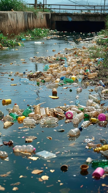 Plastik schadet schädlicher Plastikmüllverschmutzung im Stausee Vertical Mobile Wallpaper