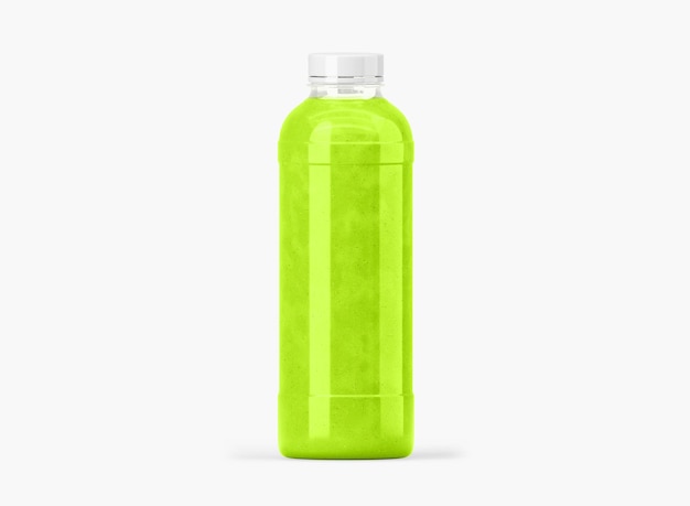 Plastikflasche mit grünen Smoothies Verpackungsmockup Spinat-Kiwi- oder Sellerie-Shake in durchsichtigem Behälter Detox-Cocktail für eine gesunde Ernährung Obst- und Gemüsegetränk isoliert auf dem Hintergrund 3D-Rendering