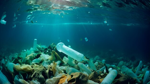 Plastikflaschen im Meeresumweltverschmutzungskonzept