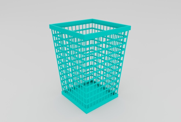 Plastikkorb minimale 3D-Darstellung auf weißem Hintergrund