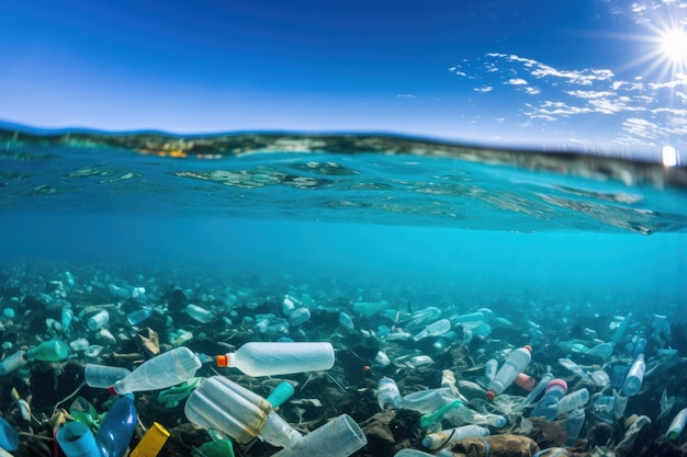 Foto plastikmüll im ozean stellt eine schwere umweltbedrohung dar, die das leben und die ökosysteme im meer gefährdet.