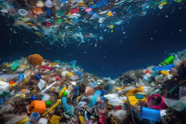 Plastikmüll wird im Meer gesehen.