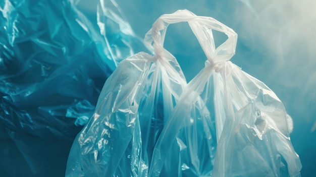 Plastiktüten auf blauem Hintergrund