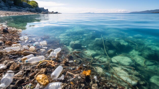 Foto plastikverschmutzung der küstenbucht schadet den meereslebensräumen