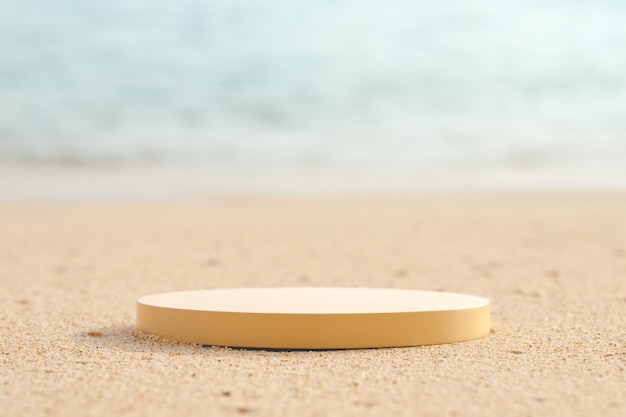 Plataforma beige en la playa para colocar el producto sobre el fondo del océano Colores pastel
