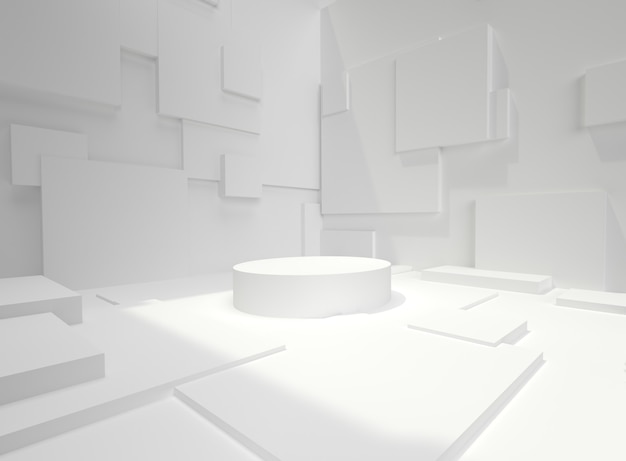 Plataforma blanca en un entorno minimalista para el renderizado 3d de fondo de fotografía de producto