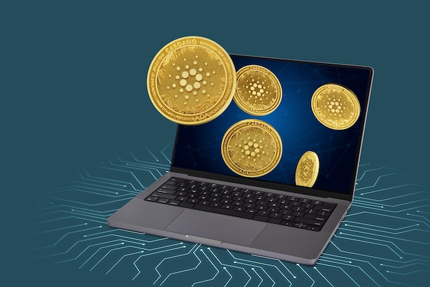 Plataforma blockchain Cardano com laptop