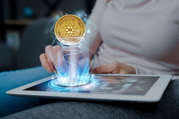 Plataforma blockchain Cardano com tablet