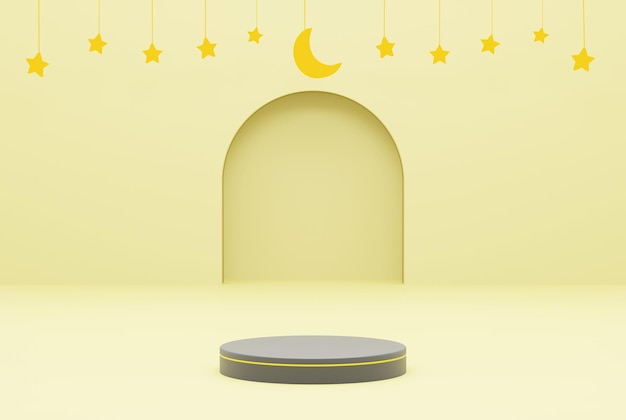 Plataforma com fundo amarelo estrela ramadan kareem conceito ilustração 3d renderização