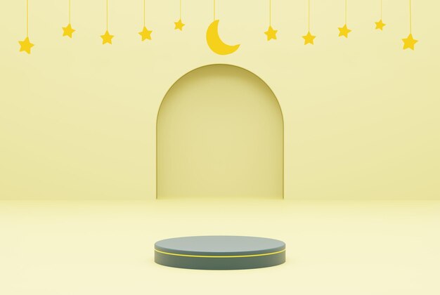 Plataforma com fundo amarelo estrela ramadan kareem conceito ilustração 3d renderização