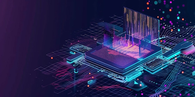 Foto plataforma de computación isométrica aislada sobre un fondo oscuro