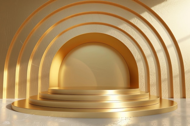 Plataforma cosmética de oro 3D, beige natural para una hermosa exhibición, modelo de producto de belleza para Cosme.