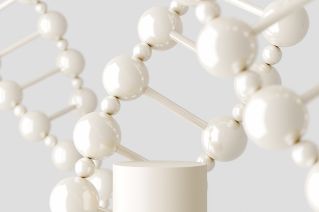 Plataforma de cilindro branco e conceito de fundo cosmético mínimo abstrato de cromossomo branco