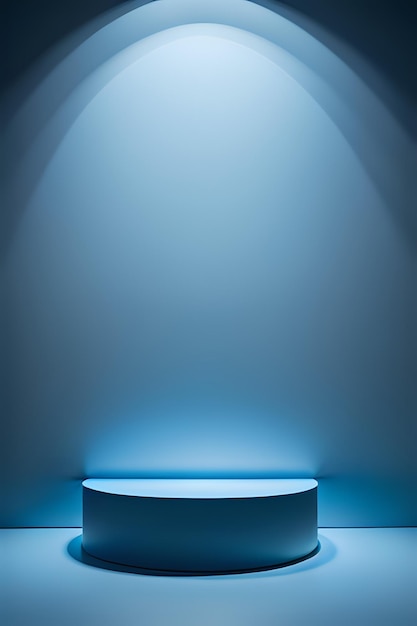 Plataforma de exibição de produtos de pedestal de pódio de cilindro azul com fundo de cor branca