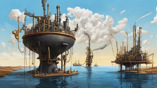 plataforma de exploração de petróleo surreal