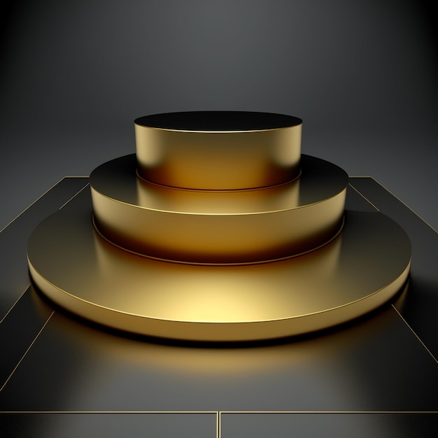 Plataforma de fundo de palco de publicidade de produto de pódio ouro vazia cena de exibição de pedestal de luxo Suporte de design de modelo em branco na exibição de estúdio de apresentação dourada AI gerado 3D render