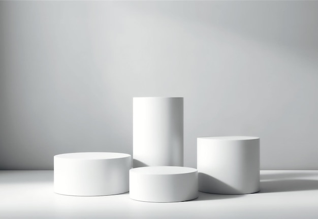 Plataforma de pedestal de maquete branca cilíndrica plana vazia para apresentação do produto