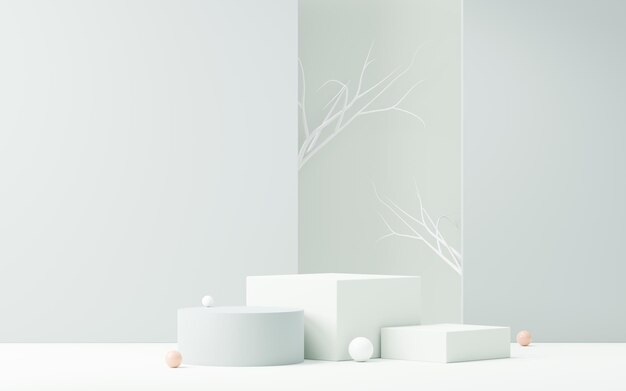 Plataforma de pódio de exibição abstrata 3d para apresentação e publicidade de produtos Cenário de cena mínimo com design limpo Pedestal vago para maquete Palco vazio com cor pastel para cosméticos