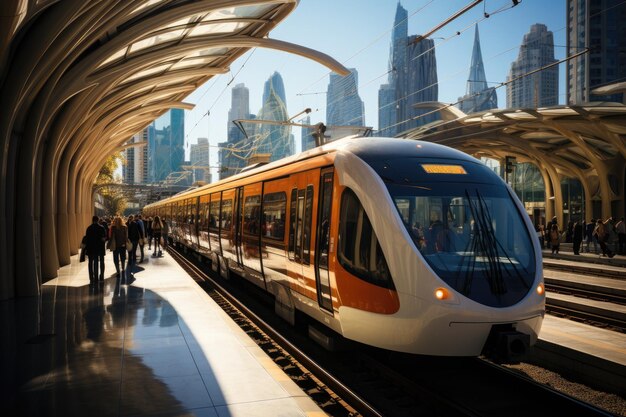 Foto plataforma de trem lotada em uma metrópole movimentada ia generativa