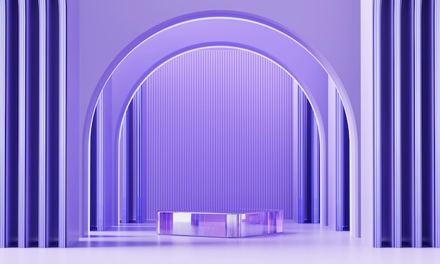 Foto plataforma de escenario violeta con luz de neón para la representación 3d de la pantalla del producto