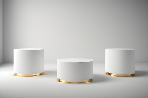Plataforma de exhibición de producto de pedestal de podio de cilindro de oro blanco con fondo de color blanco