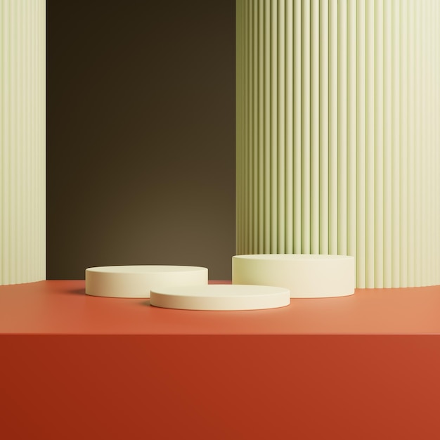 Plataforma de exhibición de producto de pedestal de podio mínimo de cilindro rojo marrón para ilustración de fondo de colocación de producto 3d
