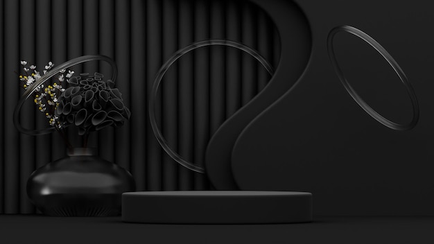 Plataforma de fotografía de producto Premium negro Mock up 3D Rendering