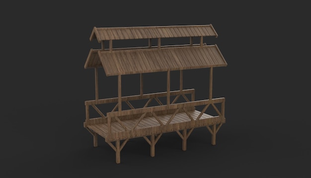 Plataforma de gazebo de madera con barandilla y techo