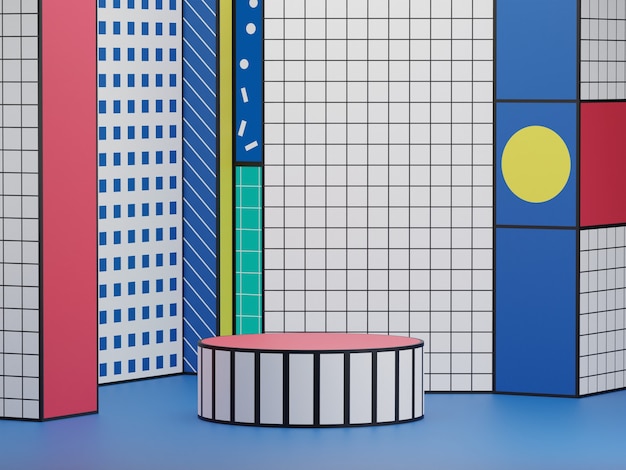 Plataforma geométrica com padrão de pódio de palco para exibição de produto em fundo colorido com padrão