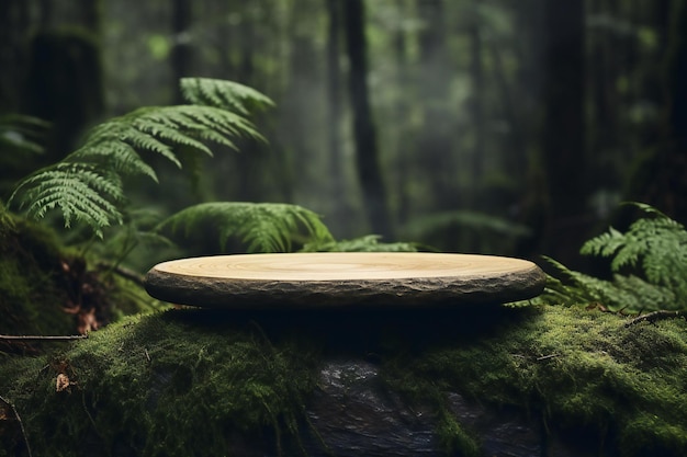 Foto plataforma de madera vacía en el bosque