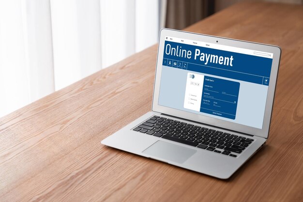 Foto plataforma de pago en línea para la transferencia de dinero modish en la red de internet